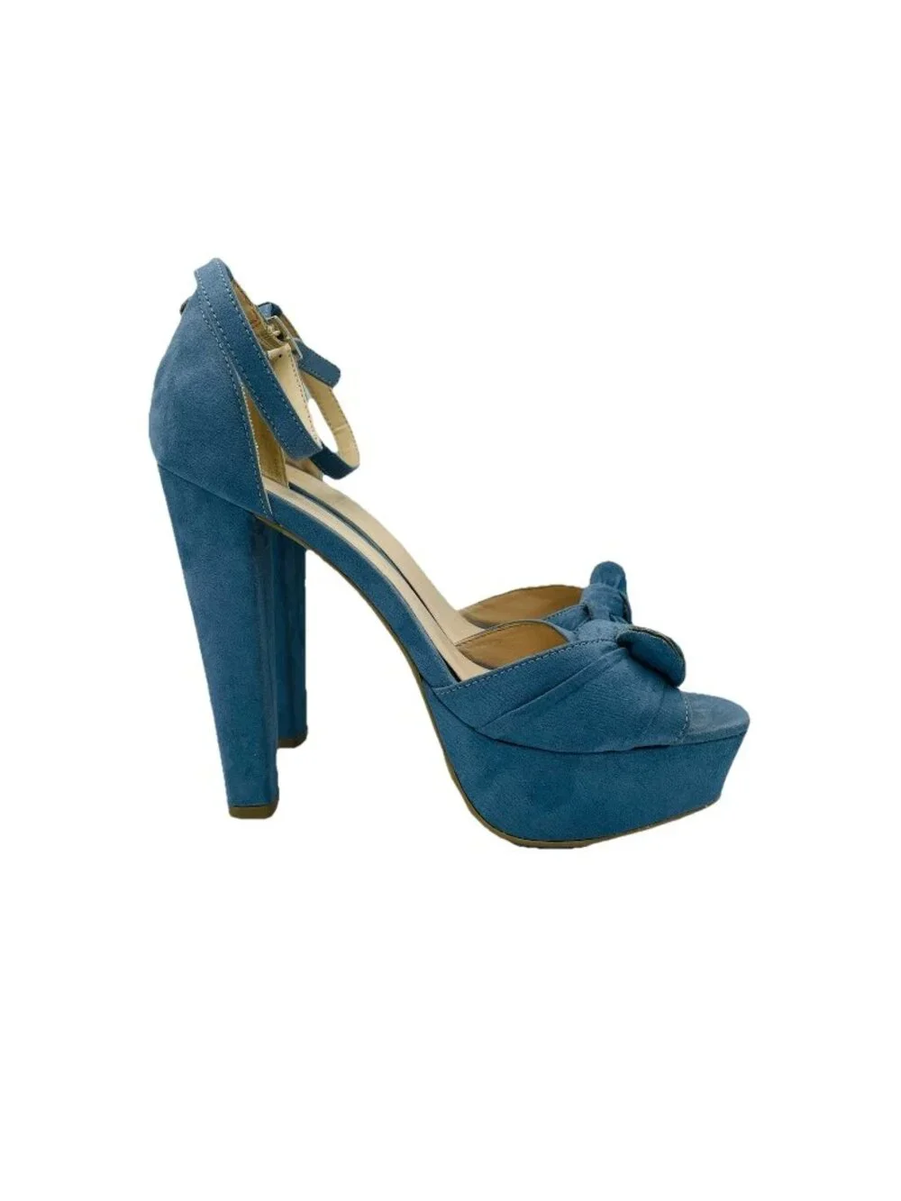 Charlotte Russe Womens High Heels Size 8 Blue Ankle Strap Bow Sandals Shoes